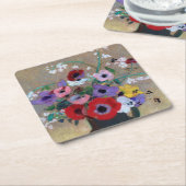 花が混ざった花瓶リドン スクエアペーパーコースター (アングル)