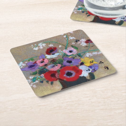 花が混ざった花瓶リドン スクエアペーパーコースター (アングル)