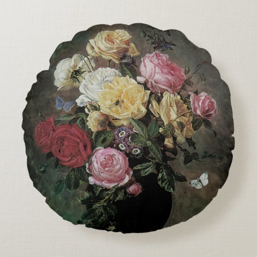 花が生える静物詩オラフ・ハーマンセン ラウンドクッション (正面)