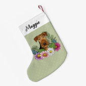 花が緑のエイレデールテカラフルリア犬 スモールクリスマスストッキング (裏面 (吊り時))