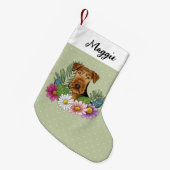 花が緑のエイレデールテカラフルリア犬 スモールクリスマスストッキング (正面 (吊り時))