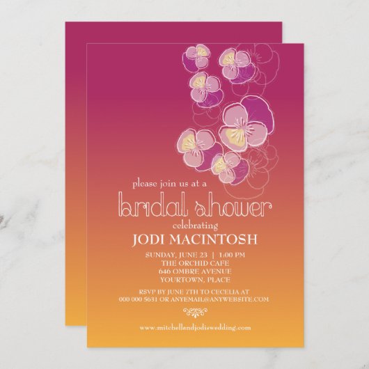 花が舞うオンブレのウェディングシャワー 招待状 (正面/裏面)