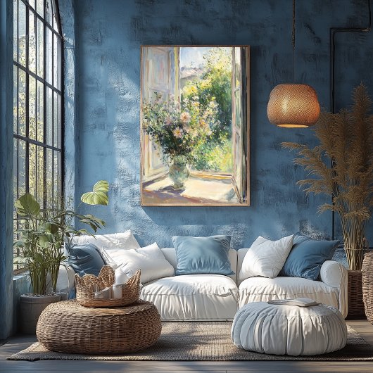 花が花瓶に飾られた窓 – 印象派 ポスター