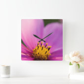 花が閉まる スクエア壁時計 (ホーム)