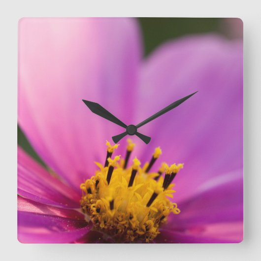 花が閉まる スクエア壁時計 (正面)