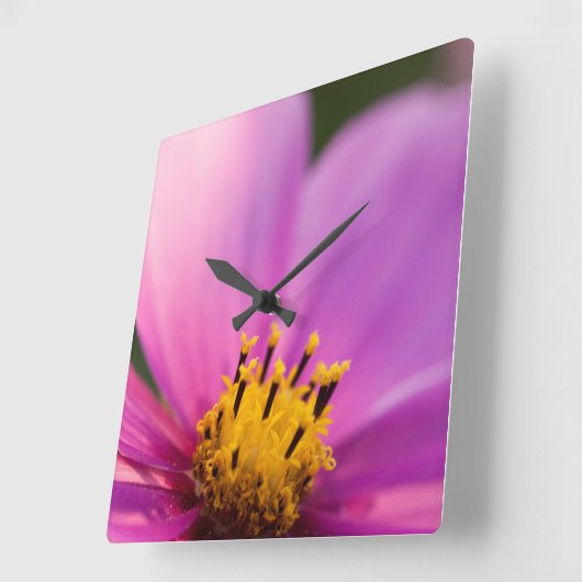 花が閉まる スクエア壁時計 (傾斜)