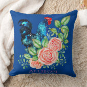 花が青い鶏 クッション (ブランケット)