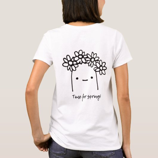 花が頭に付いた春のキャラクターにかかる時間 Tシャツ (裏面)