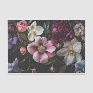 花が黒い背景の詳細デクページ 薄葉紙