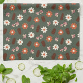 花きのこの可愛い居心地の良いパターン&ピネコン キッチンタオル (折り畳み)
