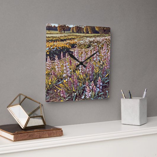 花でいっぱいのフィールド – Wall Clock スクエア壁時計 (オフィス)