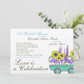 花でいっぱいのワゴンブライダルシャワー 招待状 (スタンド正面)