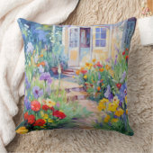 花でいっぱいの水彩コテージガーデン クッション (ブランケット)