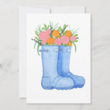 花でいっぱいの雨靴グリーティングカード