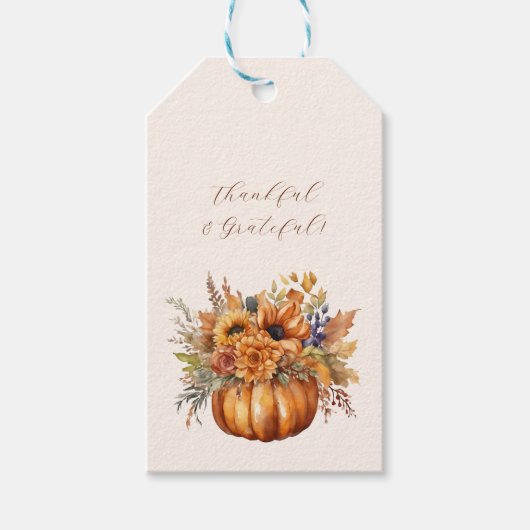 花でカボチャ – 感謝と感謝 ギフトタグ (正面)