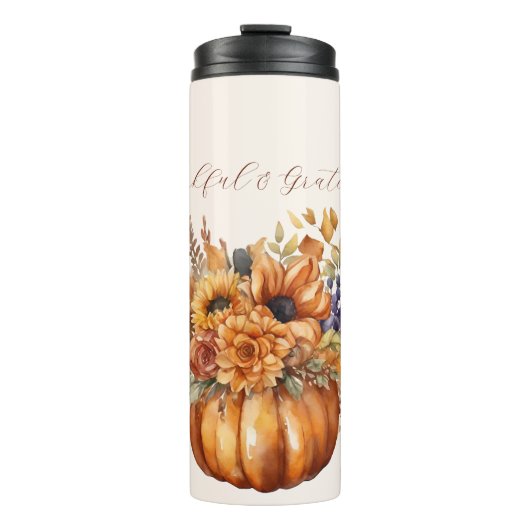 花でカボチャ – 感謝と感謝 –  タンブラー (正面)