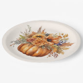 花でカボチャ – 感謝祭 –  ペーパープレート (アングル)