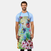 花でハミングする鳥 エプロン (着用した状態)