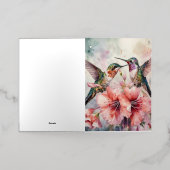 花でハミングする鳥 箔グリーティングカード (外側レイダウン)
