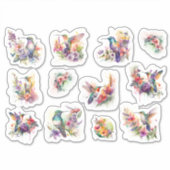 花でハミングカラフルする鳥 シール (正面)