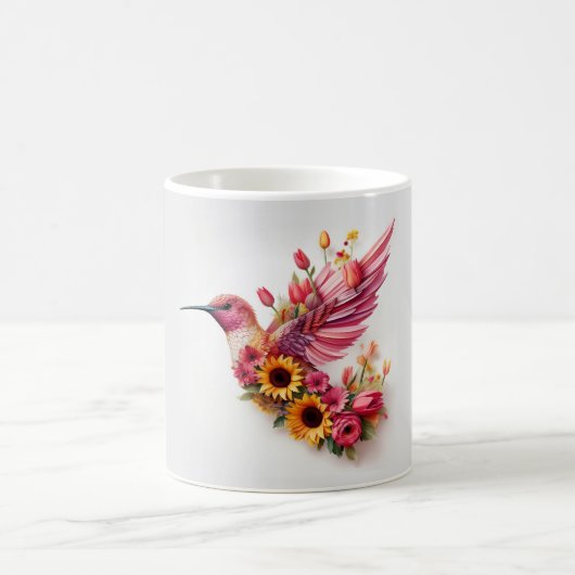 花でハミング飛んでいるする鳥 コーヒーマグカップ (中央)