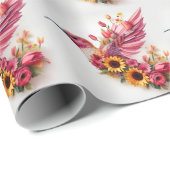 花でハミング飛んでいるする鳥 ラッピングペーパー (ロールコーナー)