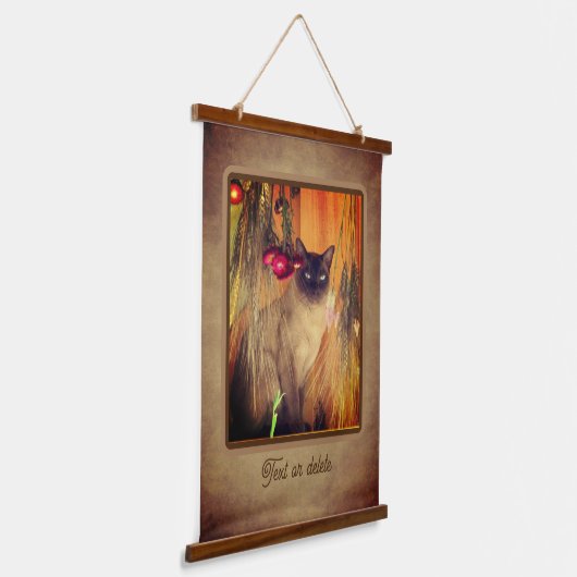 花でポーズをとるシャムパーソナライズされた猫 吊り下げ型タペストリー (傾斜あり)