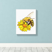 花でミツバチ キャンバスプリント (インサイチュ (ウッドフロア))