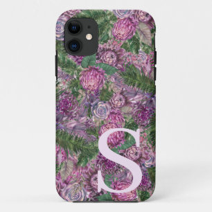 花でモノグラムパーソナライズされたがいっぱい iPhone 11 ケース