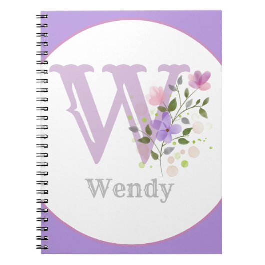 花でモノグラム&名前 ノートブック (正面)