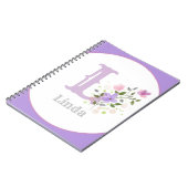 花でモノグラム&名前 ノートブック (左側)