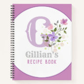 花でモノグラム&名前 ノートブック (正面)