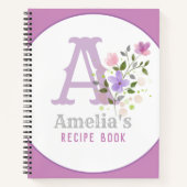 花でモノグラム&名前 ノートブック (正面)