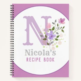 花でモノグラム&名前 ノートブック