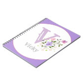 花でモノグラム&名前 ノートブック (左側)