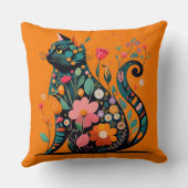 花で作った黒猫シルエットカラフル クッション (裏面)