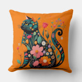 花で作った黒猫シルエットカラフル クッション (正面)