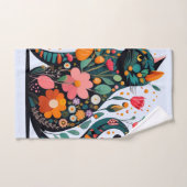 花で作った黒猫シルエットカラフル バスタオルセット (ハンドタオル)