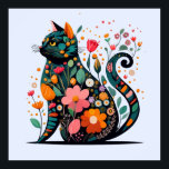 花で作った黒猫シルエットカラフル ポスター<br><div class="desc">カラフルの花で作った黒猫のシルエットで、カラフルの花で作った黒猫のシルエット。</div>