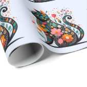 花で作った黒猫シルエットカラフル ラッピングペーパー (ロールコーナー)