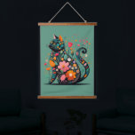 花で作った黒猫シルエットカラフル 吊り下げ型タペストリー<br><div class="desc">カラフルの花で作った黒猫のシルエットで、カラフルの花で作った黒猫のシルエット。</div>