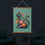 花で作った黒猫シルエットカラフル 吊り下げ型タペストリー<br><div class="desc">カラフルの花で作った黒猫のシルエットで、カラフルの花で作った黒猫のシルエット。</div>