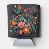 花で作った黒猫シルエットカラフル 缶クーラー (裏面)