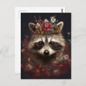 花で冠をかぶったかわいらしいアライグマ ポストカード (正面/裏面)