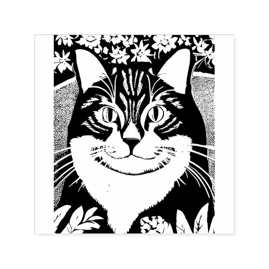 花で囲まれたタビー猫 セルフインキングスタンプ (デザイン)