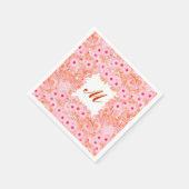 花で囲まれたモノグラム – ピンクと桃 スタンダードカクテルナプキン (角)