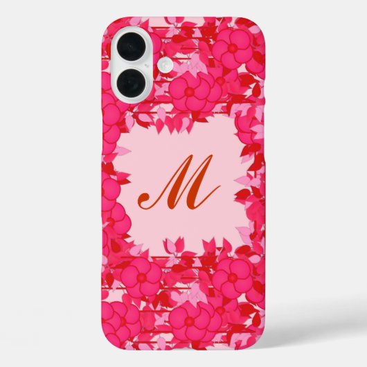 花で囲まれたモノグラム – 明るい赤紫色とピンク Case-Mate iPhoneケース (裏面)