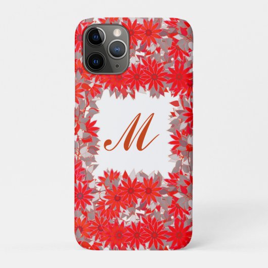 花で囲まれたモノグラム – 赤と灰色 Case-Mate iPhoneケース (裏)