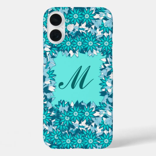 花で囲まれたモノグラム – 青と白 Case-Mate iPhoneケース (裏面)
