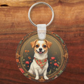 花で囲まれた愛らしいカラフル犬 キーホルダー (裏面)